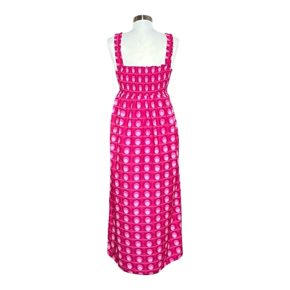 ZARA PINK SMOCKED BODICE RETRO GEO PRINT SLEEVELESS MAXI DRESS - Picture 8 of 11